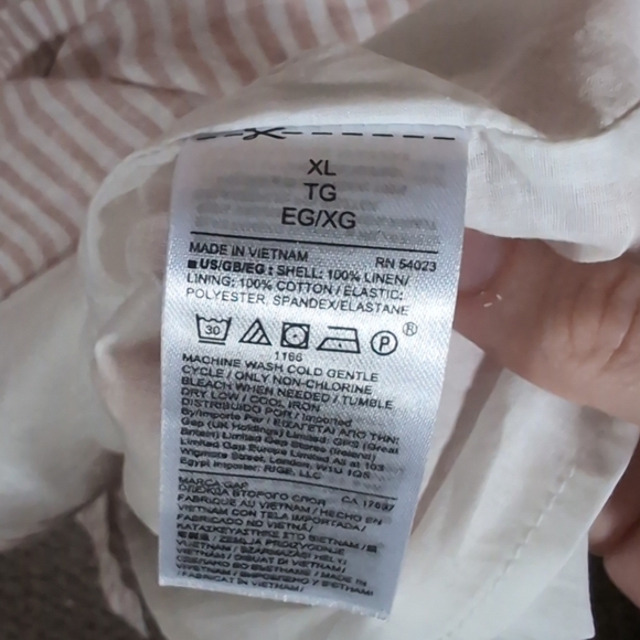 Gap NWT Linen Dress Size XL Pink White Stripe Summer Smocked Buttoned Strappy - Picture 9 of 10